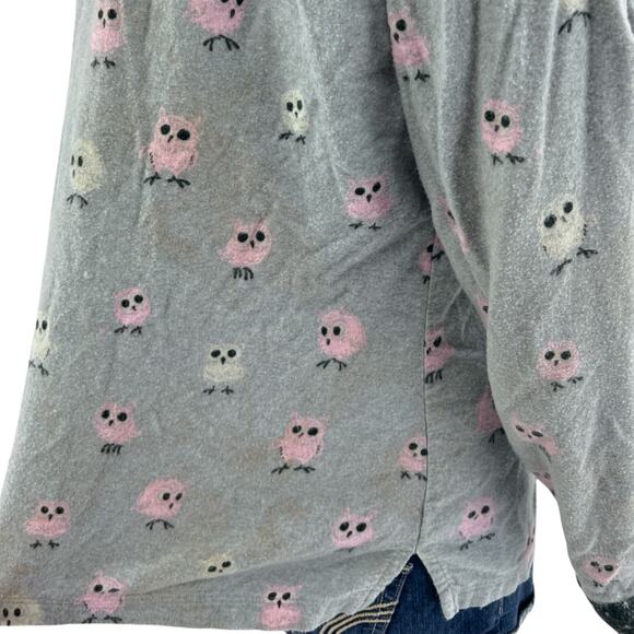 Munki Munki MEDIUM Gray Owl Pajama Sleep Top Long Sleeve Collared Button Up - Picture 5 of 6